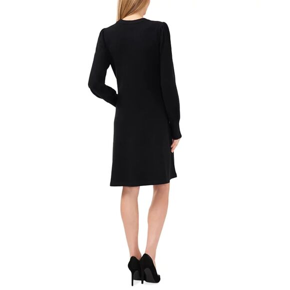 CeCe Rhinestone Bow Long-Sleeve Sweater Dress - Black L - Picture 2 of 10